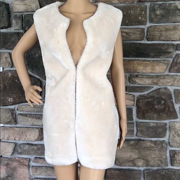 Topshop Jackets & Blazers - Topshop Cream faux fur sleeveless Gilet Vest Coat